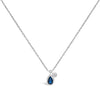 14K White Gold 6x4mm Pear Blue Sapphire and Diamond Accent Charm Pendant Necklace - 18" Inches