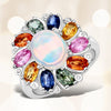 3.92 Carat Genuine Ethiopian Opal, Multi Sapphire and White Diamond .925 Sterling Silver Ring