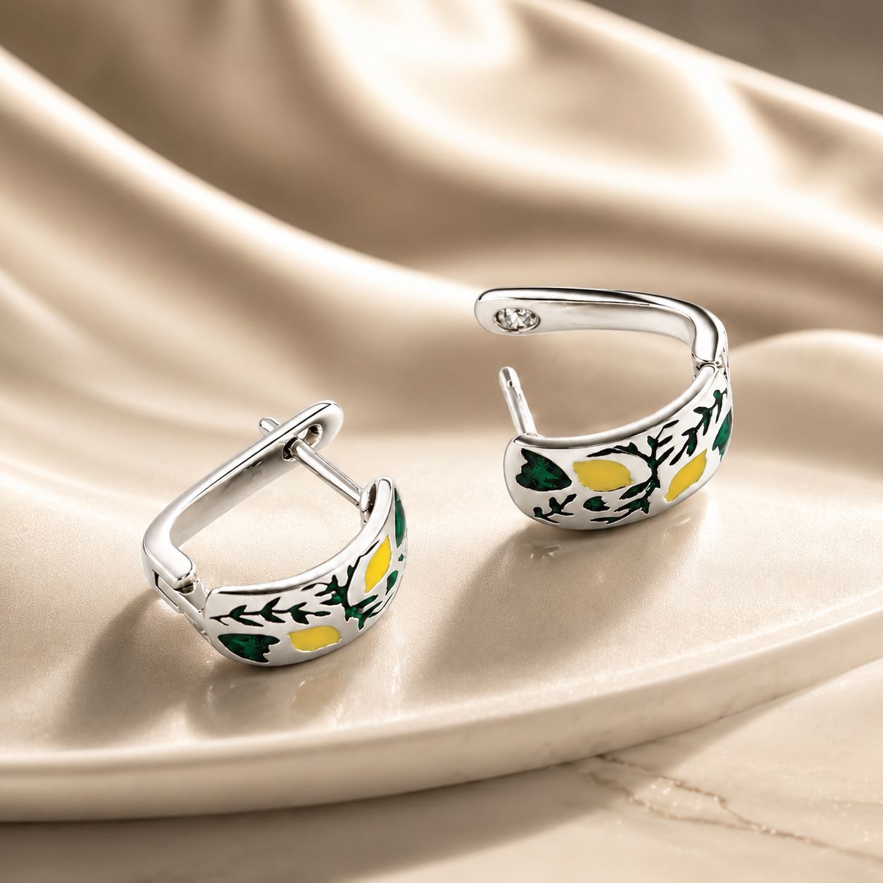 925 Sterling Silver Earrings for Women - Enamel Process - Oxidized Silver - 1.4x0.6 cm