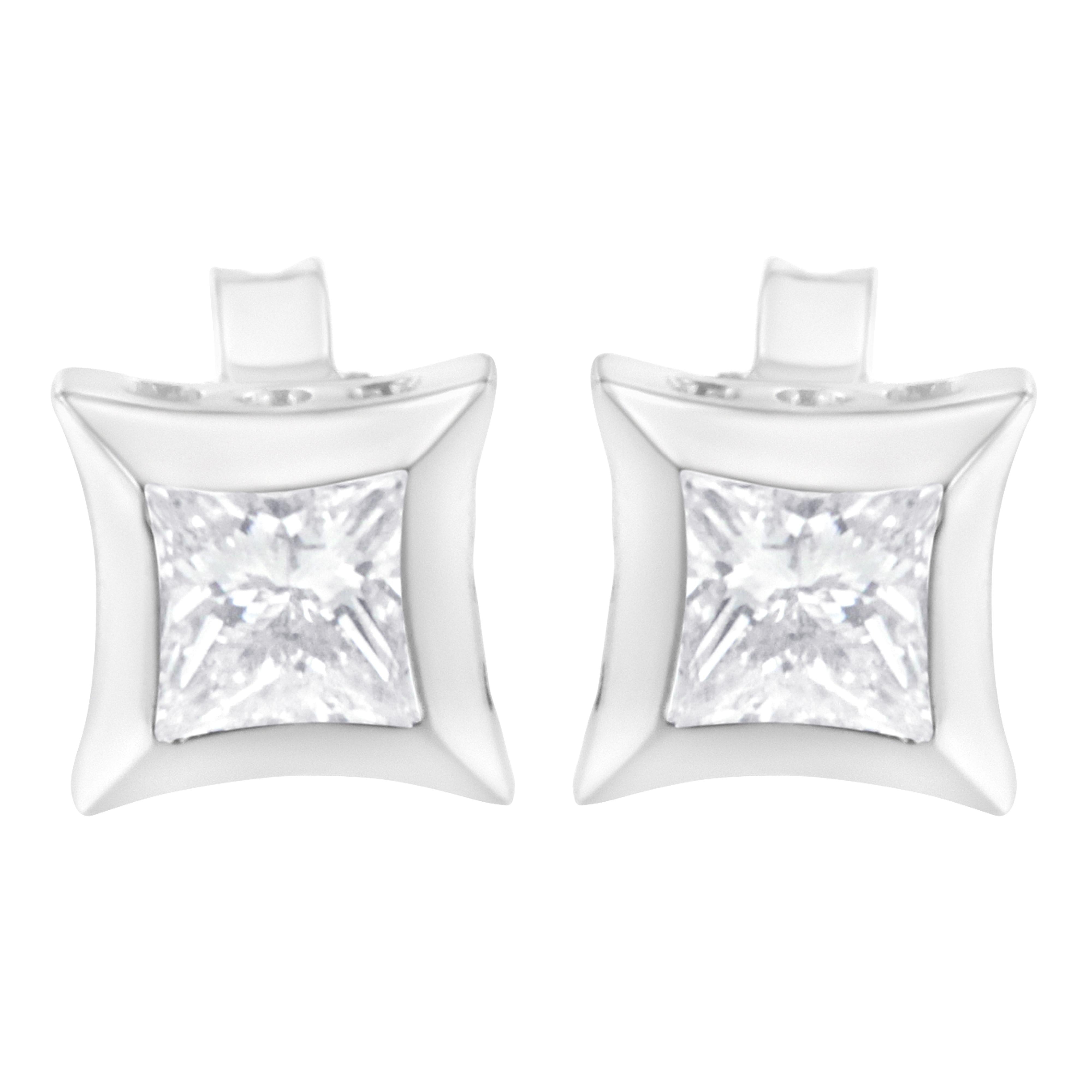 10K White Gold 1/2 Cttw Invisible Set Princess-Cut Diamond Stud Earrings (H-I Color, SI2-I1 Clarity)