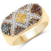 14K Yellow Gold Plated 0.61 Carat Genuine Multi Diamond .925 Sterling Silver Ring