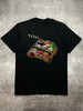 Cotton men's black round neck short sleeve T-shirt, cartoon sushi pattern, hot stamping print, daily casual