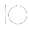 14k White Gold Diamond Cut Hoop Earrings (1 3/4 inch Diameter)