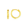 14k Yellow Gold Petite Round Hoop Earrings with Geometric Texture