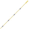 14k Two Tone Gold Anklet with Diamond Cut Heart Style Stations