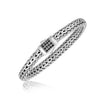 Sterling Silver Braided Style Men's Bracelet with Black Sapphire Accents