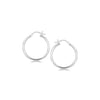 Sterling Silver Rhodium Plated Thin and Polished Hoop Motif Earrings (25mm)