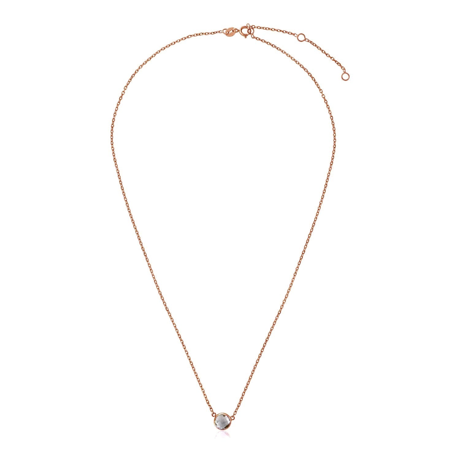 14k Rose Gold 17 inch Necklace with Round White Topaz