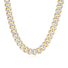 14k Two Tone Gold Miami Cuban Chain Necklace with White Pave