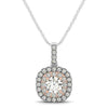 14k White And Rose Gold Cushion Shape Halo Diamond Pendant (1/2 cttw)