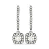 Cushion Shape Halo Style Diamond Drop Earrings in 14k White Gold (1/2 cttw)