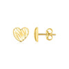 14K Yellow Gold High Polish Scribble Heart Stud Earrings
