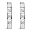 10K White Gold 1/10 Cttw Three Stone Lab Grown Diamond Oval Huggies Hoop Earrings