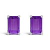 14K White Gold 6x4MM Emerald Shaped Amethyst Solitaire Stud Earrings