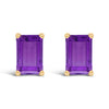 14K White Gold 6x4MM Emerald Shaped Amethyst Solitaire Stud Earrings