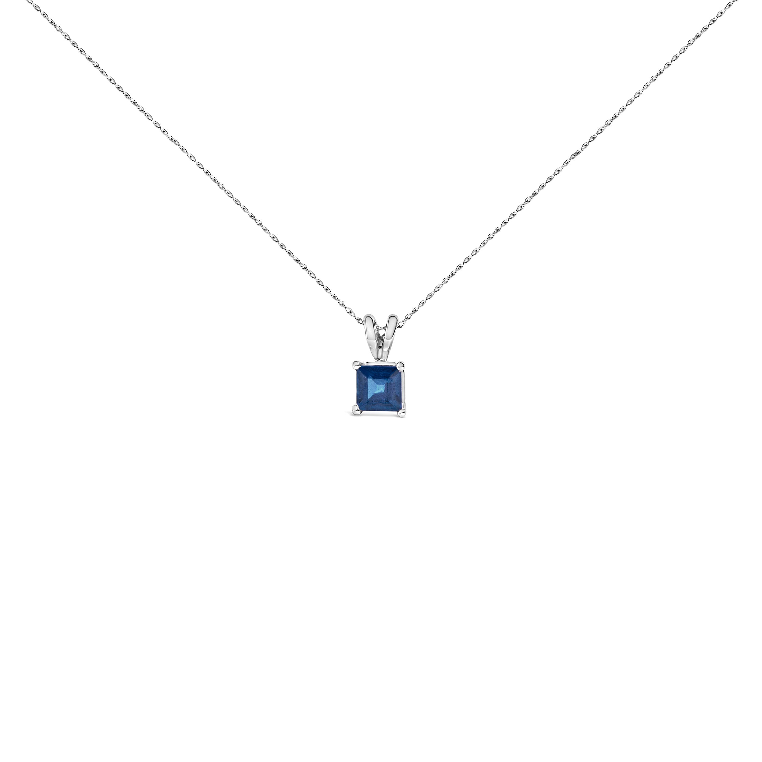 14K White Gold 5x5 MM Square Shaped Purple Amethyst Solitaire Pendant Necklace