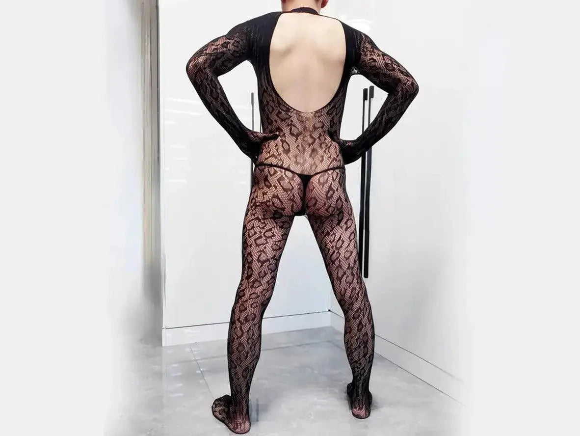 Gay Bodystockings | Sexy Leopard Long Sleeved One-Piece Bodysuit