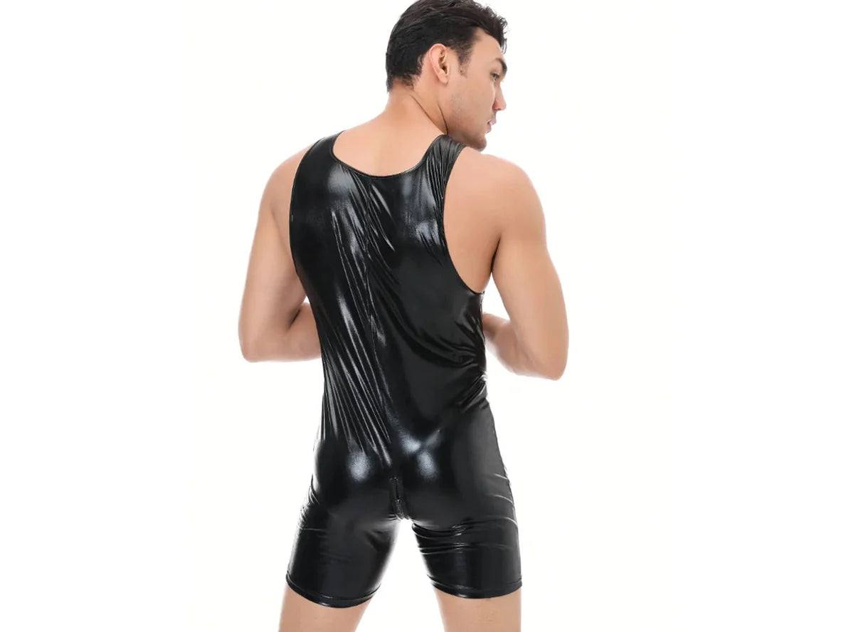 Gay Bodysuits | Clubwear Open Crotch Shiny Bodysuit