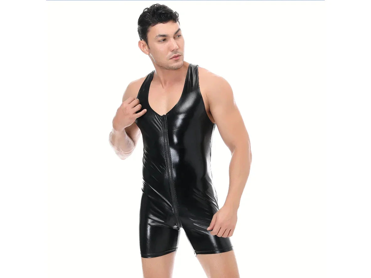Gay Bodysuits | Clubwear Open Crotch Shiny Bodysuit