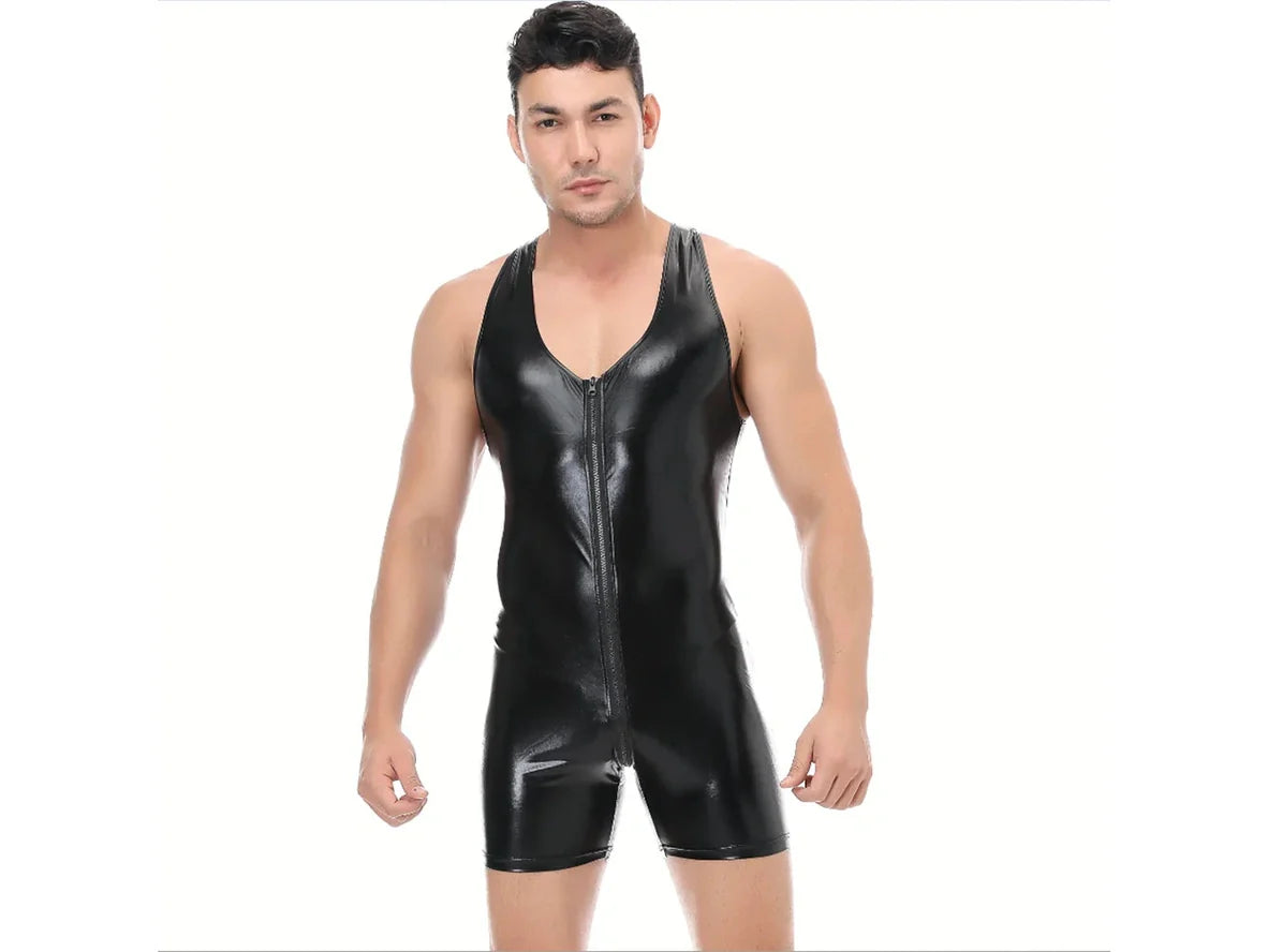 Gay Bodysuits | Clubwear Open Crotch Shiny Bodysuit