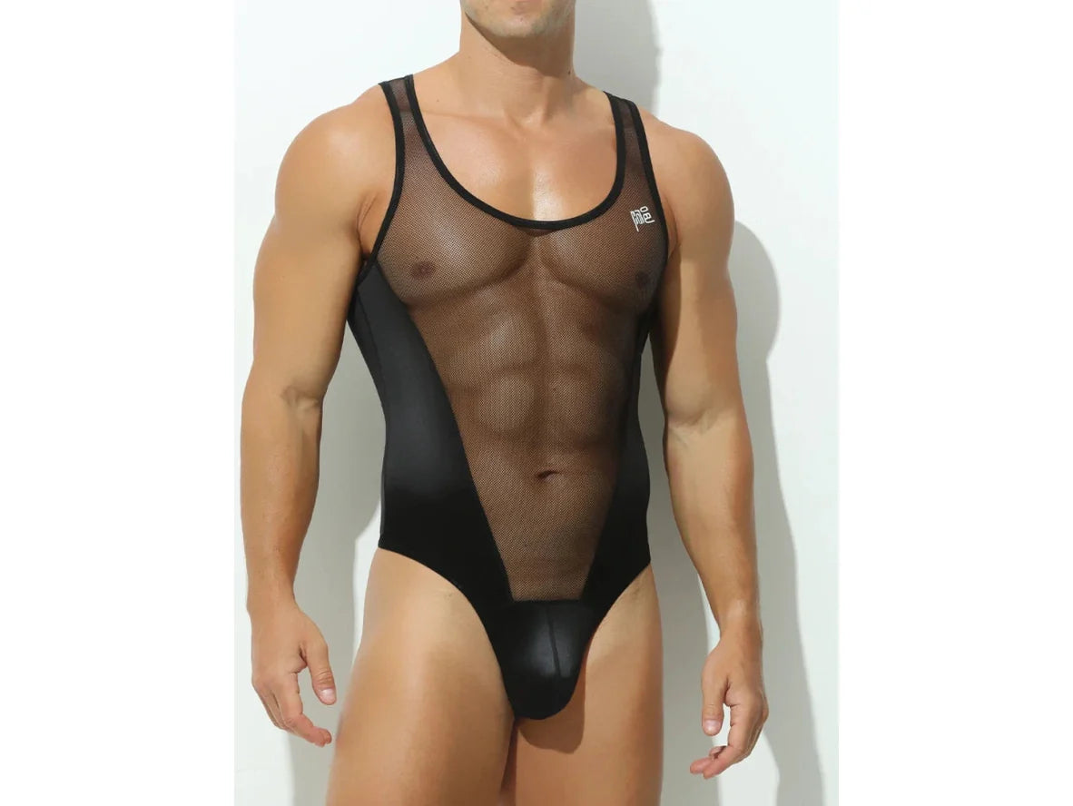 Gay Bodysuits | Transparent Mesh Thong Bodysuit