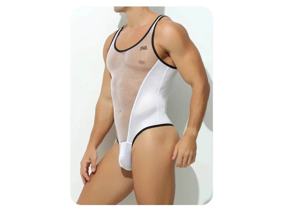 Gay Bodysuits | Transparent Mesh Thong Bodysuit