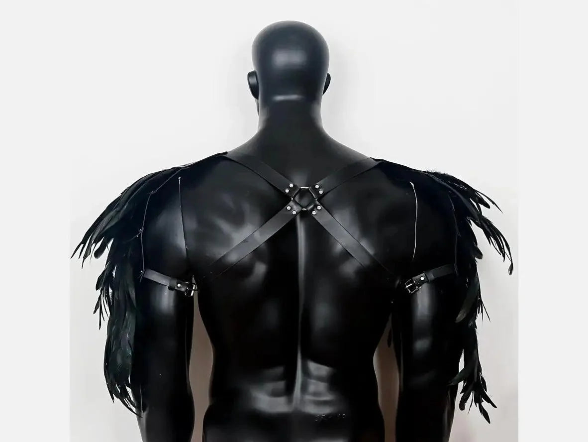 Gay Harness | Faux Leather Double Shoulder Feather Armor Harness Costume