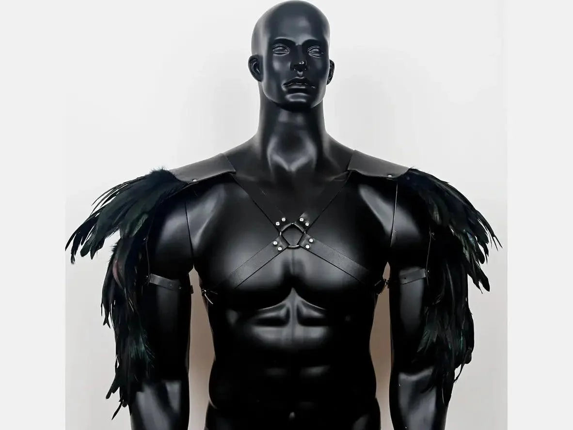 Gay Harness | Faux Leather Double Shoulder Feather Armor Harness Costume