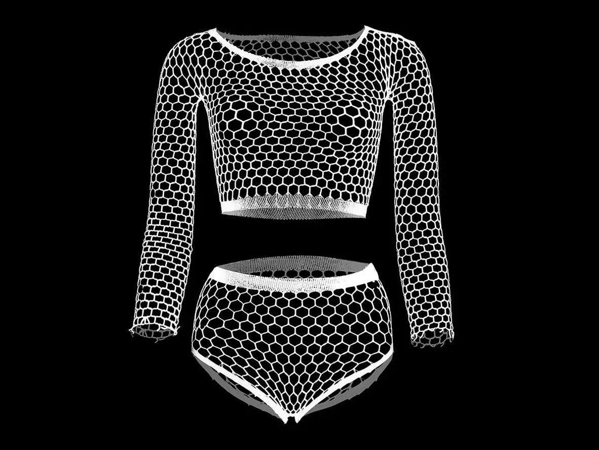Gay Lingerie | Mesh See-Through Fishnet Crop Top + Briefs 2pcs
