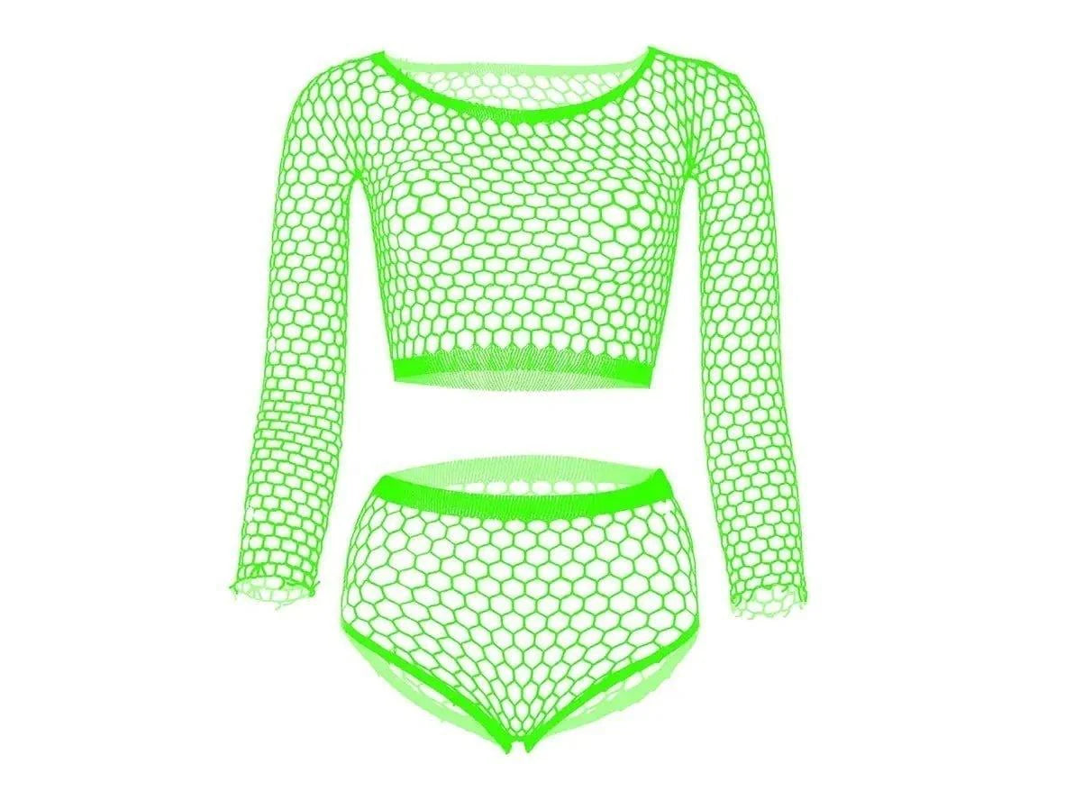 Gay Lingerie | Mesh See-Through Fishnet Crop Top + Briefs 2pcs
