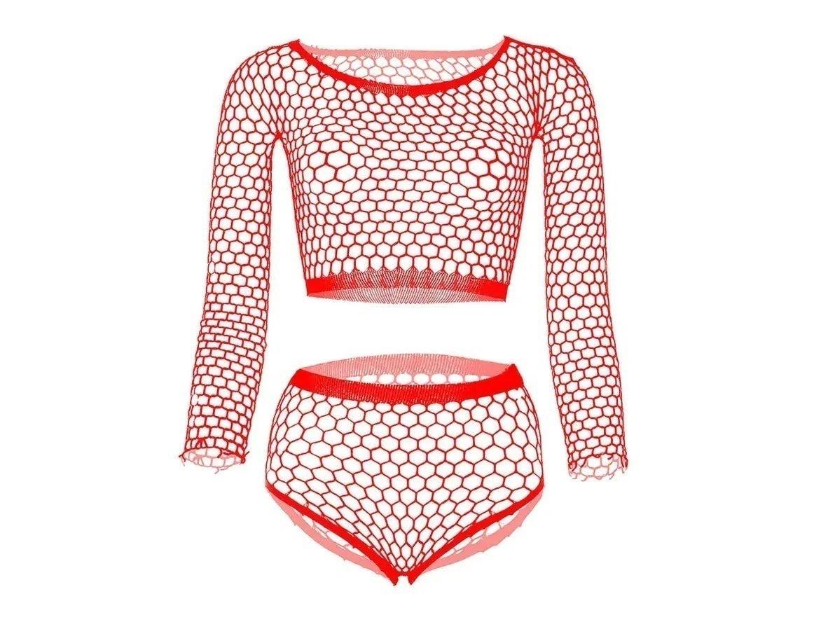 Gay Lingerie | Mesh See-Through Fishnet Crop Top + Briefs 2pcs