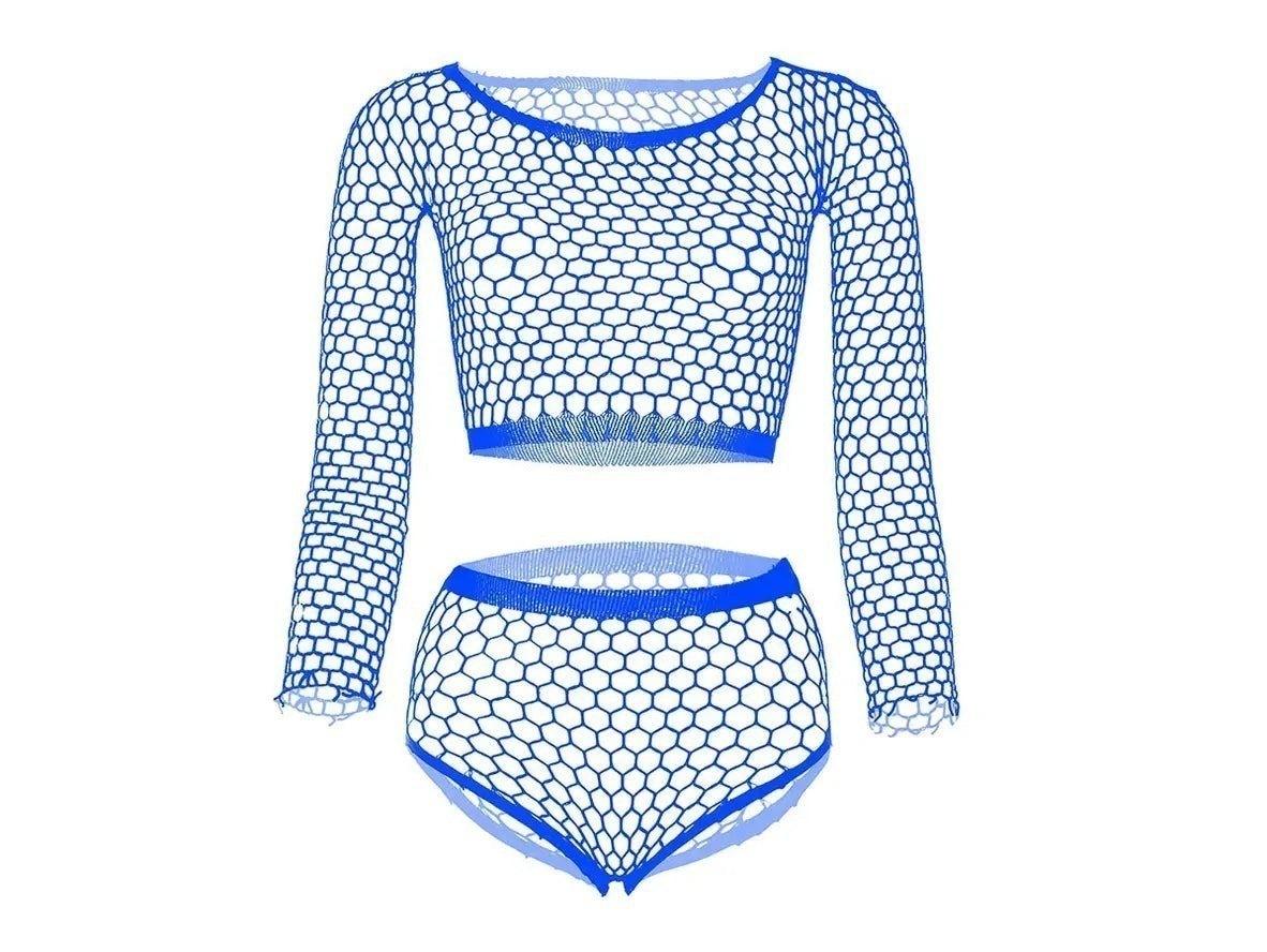 Gay Lingerie | Mesh See-Through Fishnet Crop Top + Briefs 2pcs