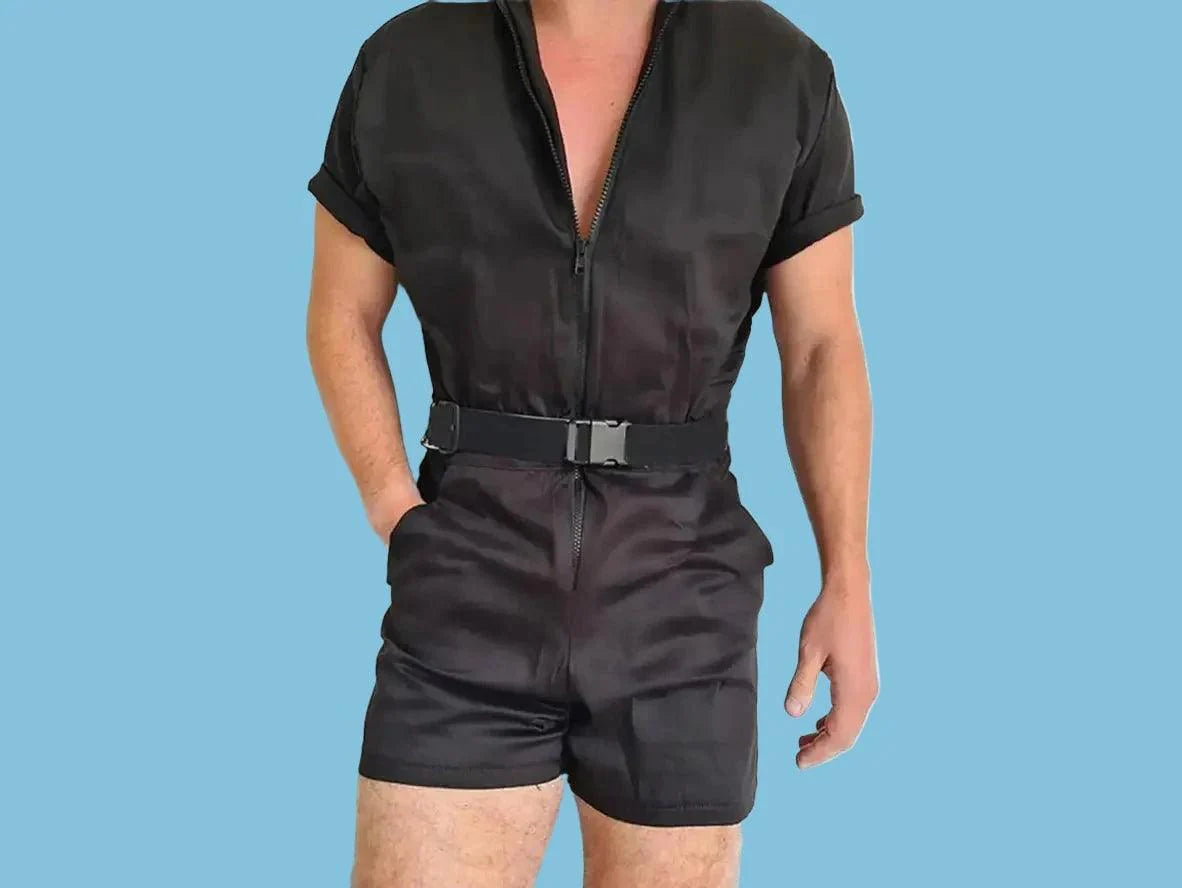 Gay Rompers | Casual Short Sleeve Front Zipper Romper