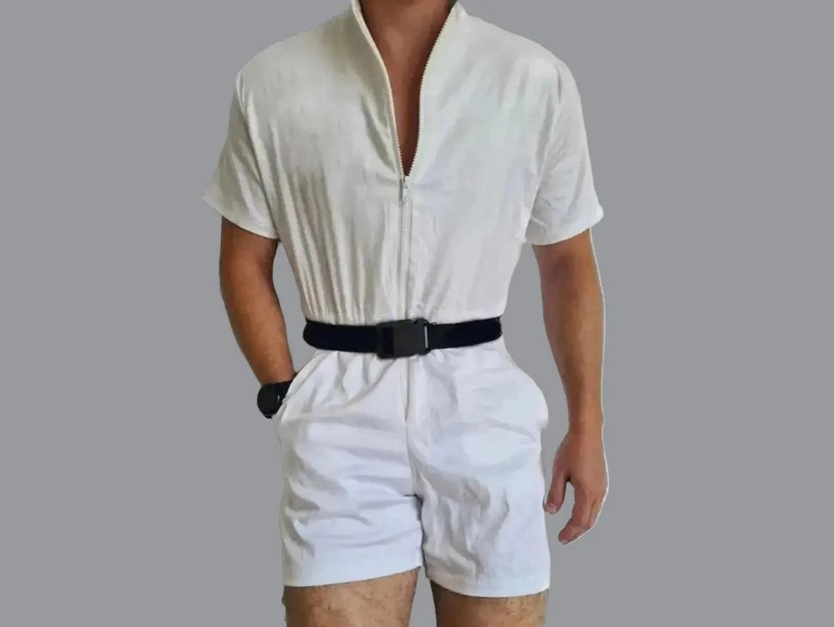 Gay Rompers | Casual Short Sleeve Front Zipper Romper