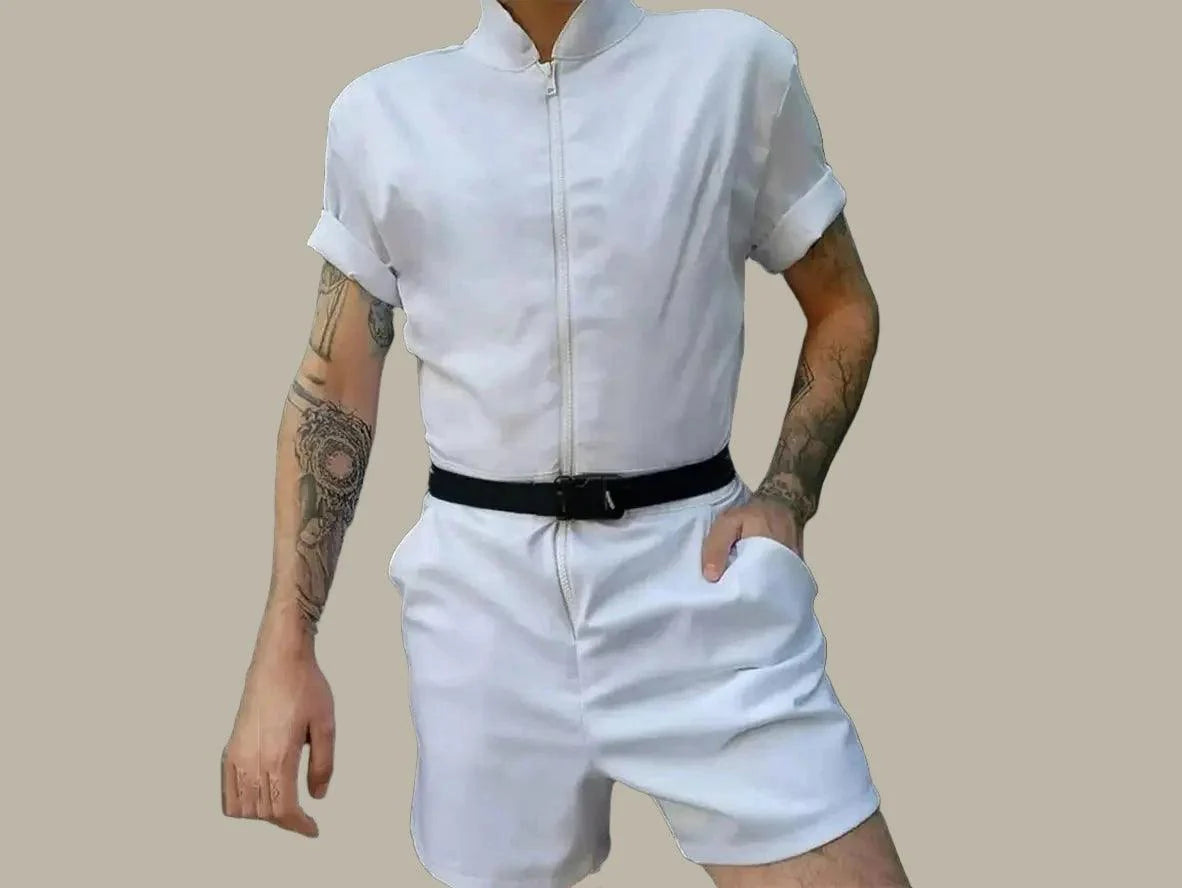 Gay Rompers | Casual Short Sleeve Front Zipper Romper