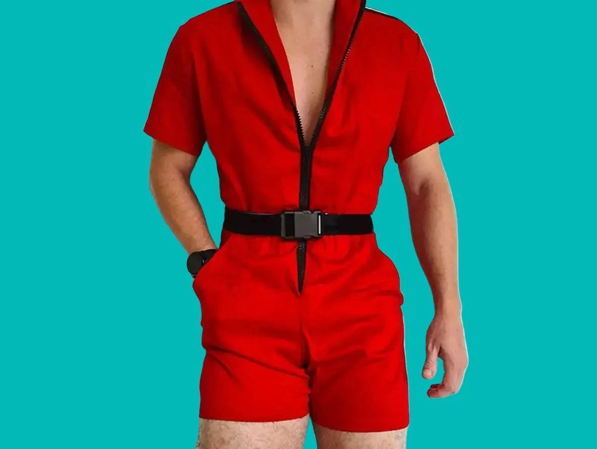 Gay Rompers | Casual Short Sleeve Front Zipper Romper