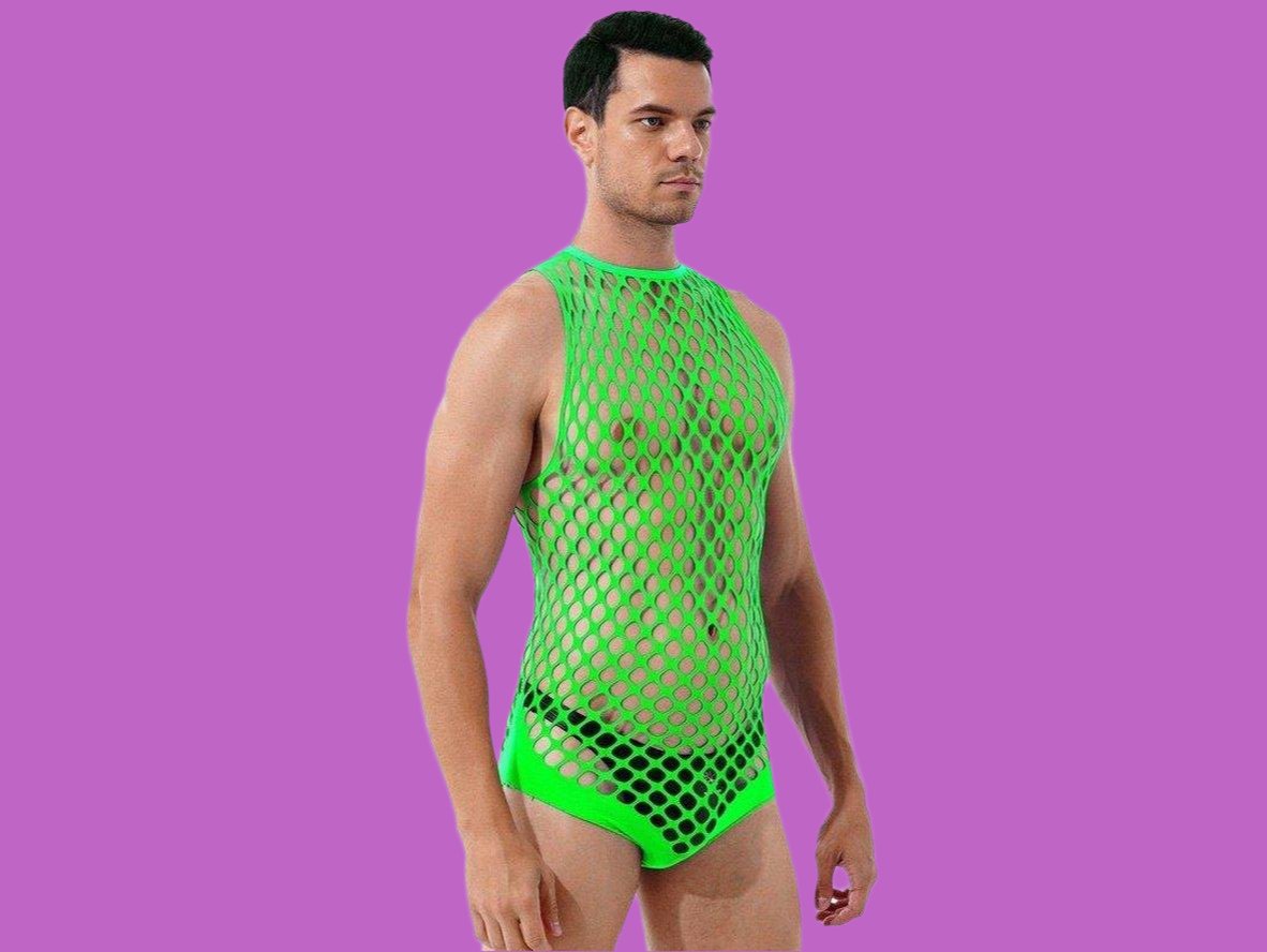 Gay Swim Bodysuits | Netted Sleeveless Bodysuit