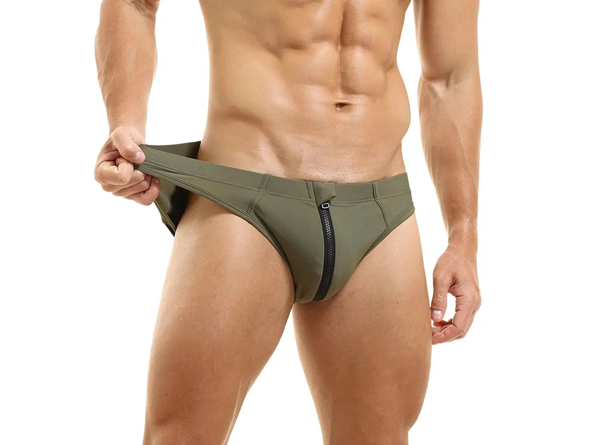 Gay Swim Briefs | Front Zipper Access Swim Briefs