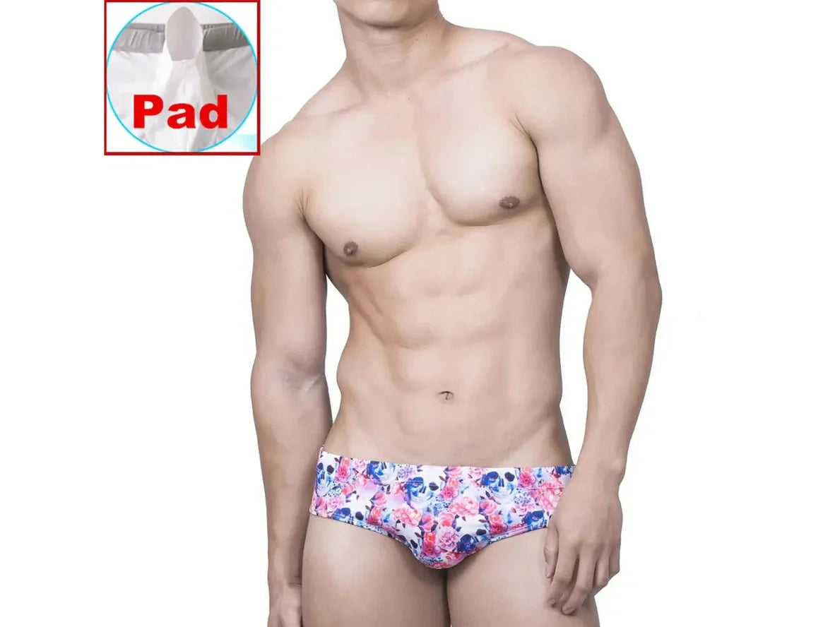 Gay Swim Briefs | Hot Pink Skeleton Print Pushup Pad Swim Briefs