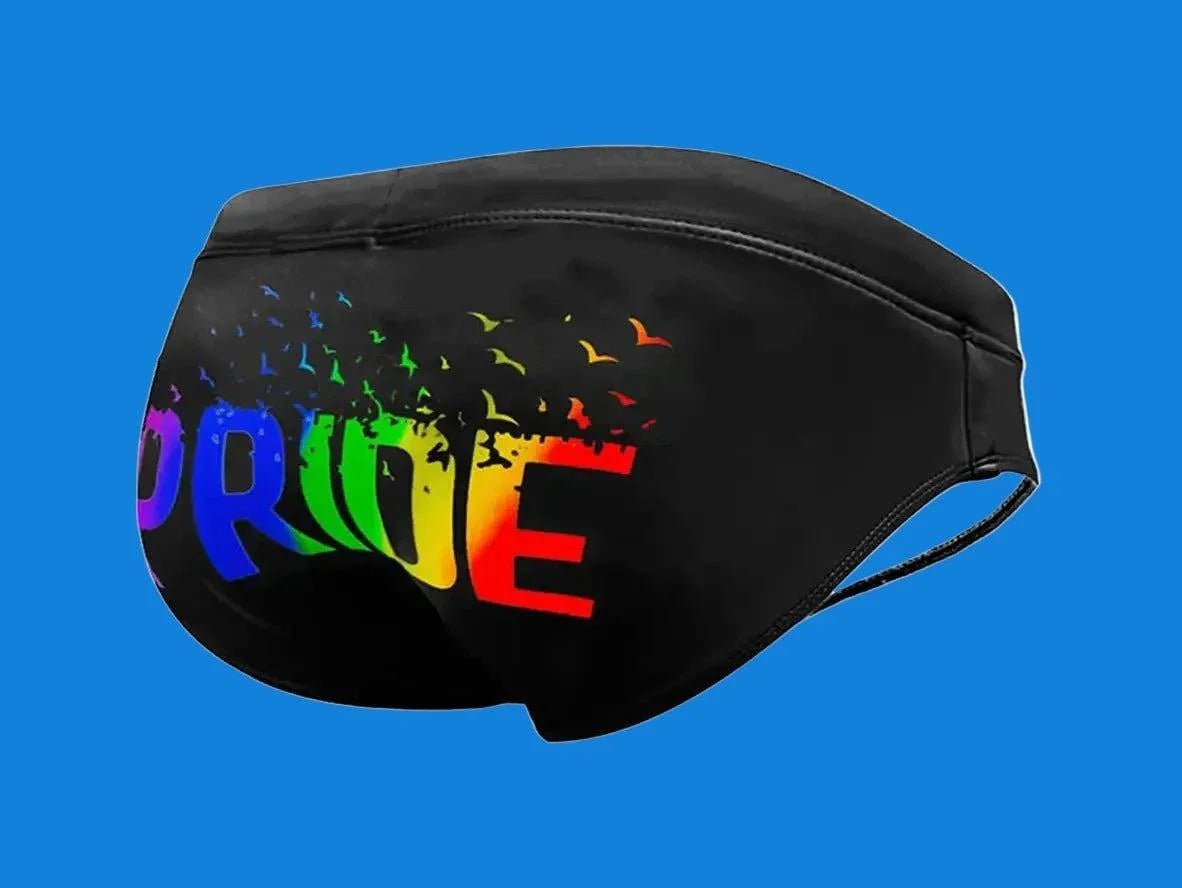 Gay Swim Briefs | LGBTQ+ Pride Pushup Pad Black Swim Briefs