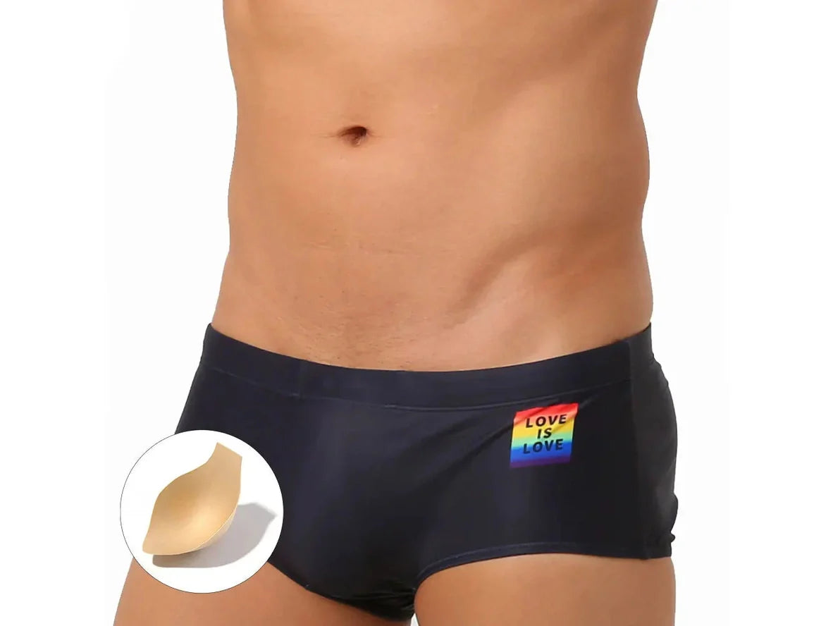 Gay Swim Trunks | UXH "LOVE IS LOVE" Pride Black Trunks