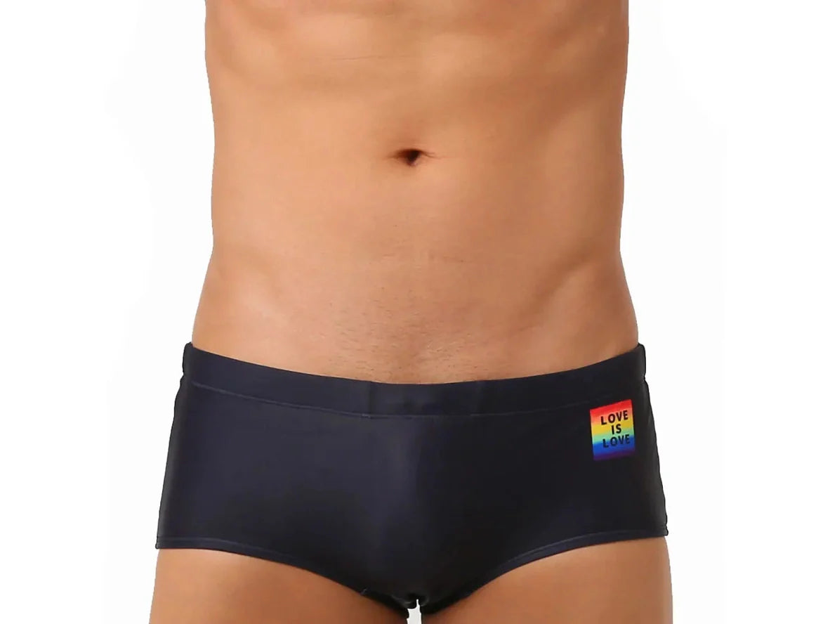 Gay Swim Trunks | UXH "LOVE IS LOVE" Pride Black Trunks