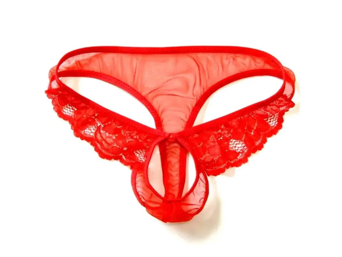 Gay Thongs | Open Crotch Lace Transparent Thongs