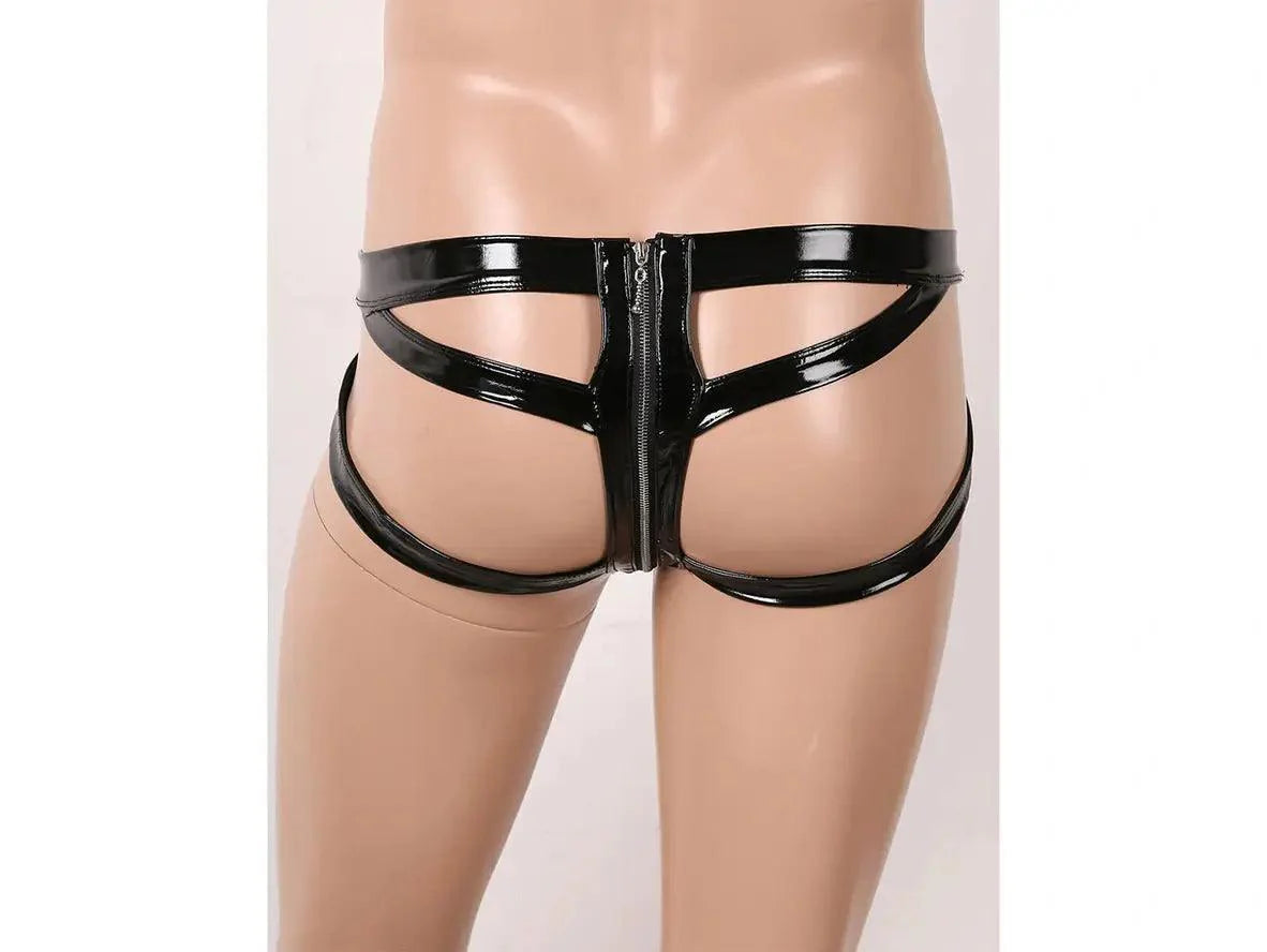 Gay Thongs | Wet Look Faux Leather Double-Ended Zipper Thongs