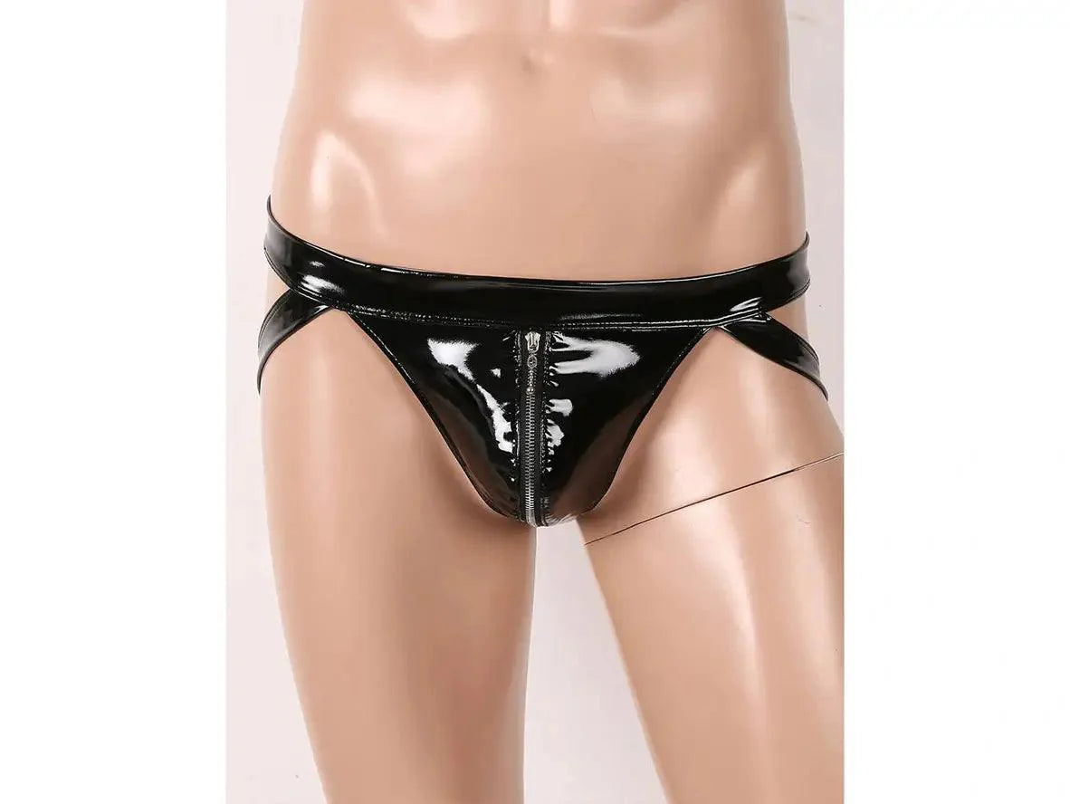 Gay Thongs | Wet Look Faux Leather Double-Ended Zipper Thongs
