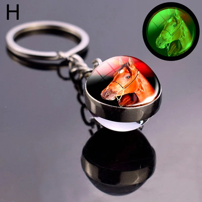 Glow In The Dark Horse Keychain Glowing Horse Stuff Luminous Horses Glass Ball Key Chain Crazy Horse Lovers Gifts Key Rings