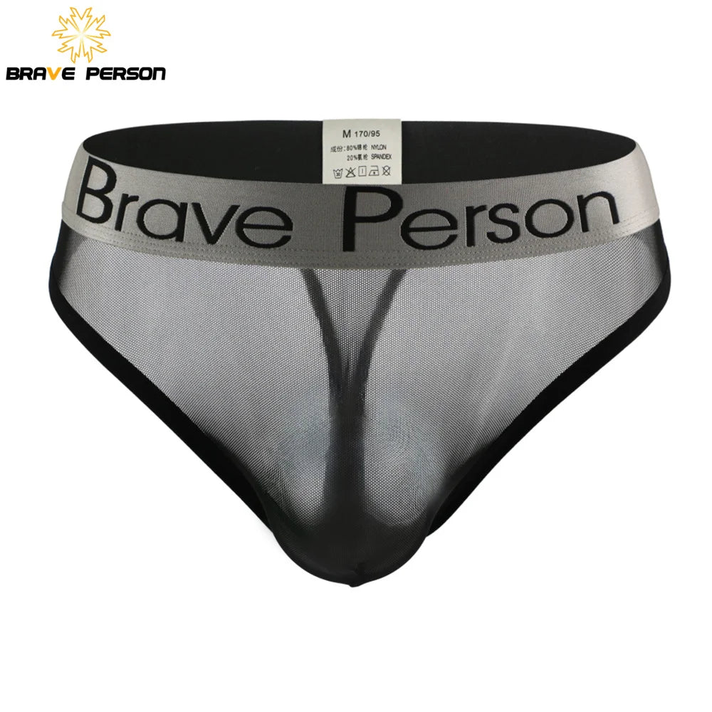 BRAVE PERSON Sexy Men's Briefs Transparent Low-waist Briefs Mesh Gauze Breathable Underwear Briefs Panties For Man