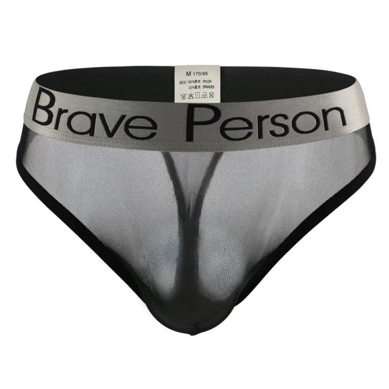 BRAVE PERSON Sexy Men's Briefs Transparent Low-waist Briefs Mesh Gauze Breathable Underwear Briefs Panties For Man