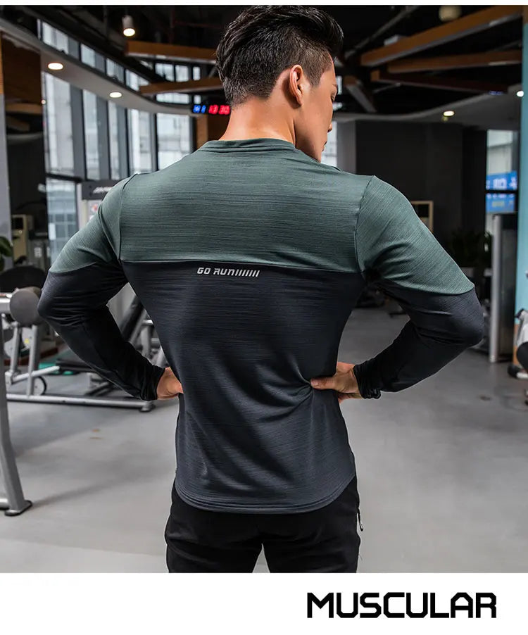 Mens Gym Compression Shirt Male Rashgard Fitness Long Sleeves Running Clothes