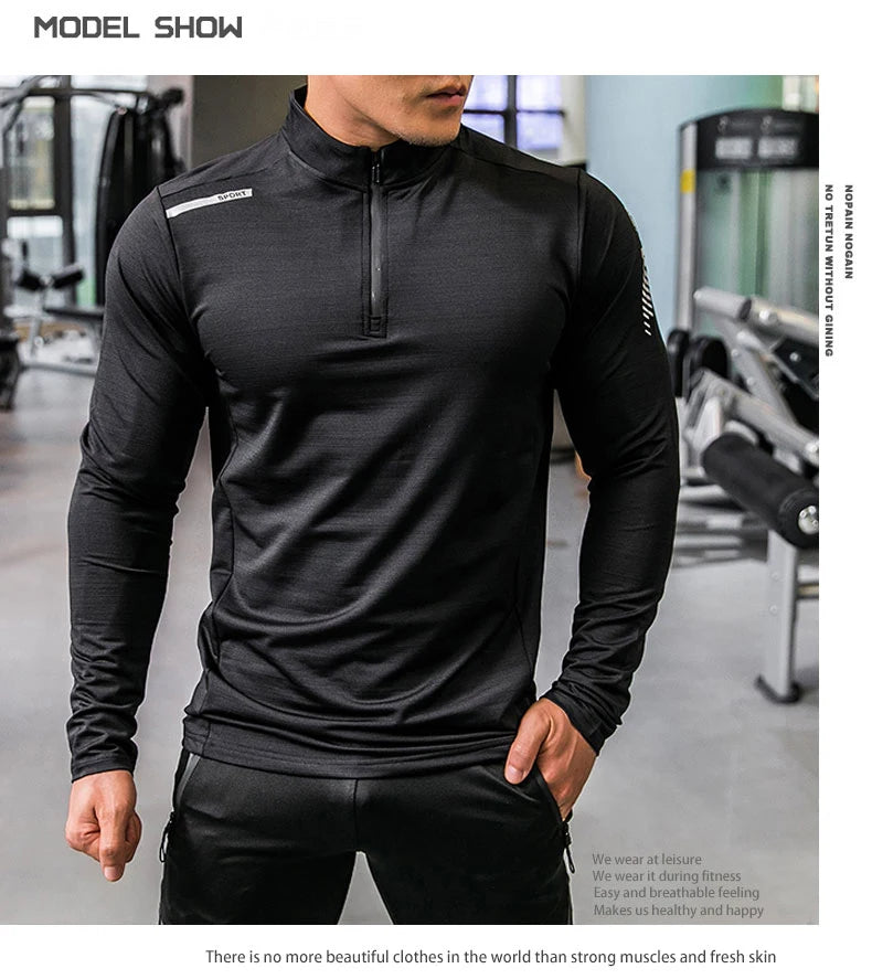 Mens Gym Compression Shirt Male Rashgard Fitness Long Sleeves Running Clothes